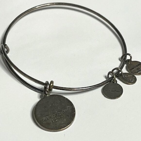 "Mom" Alex and Ani 2015 Flower Charm Adjustable Bangle Bracelet Silver Tone - Picture 3 of 11